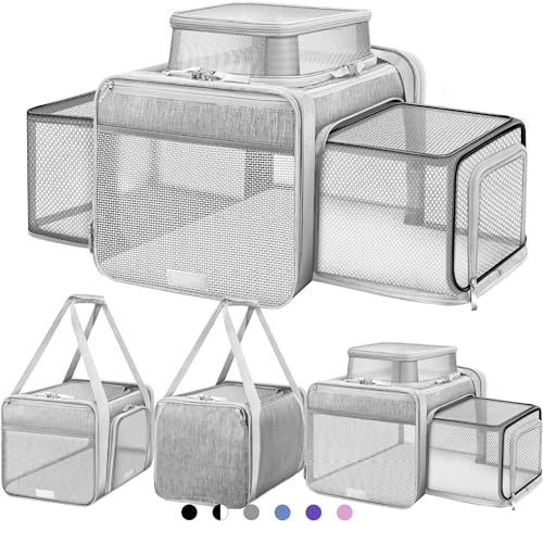 Top and 2 Sides Expandable Cat Carrier 18x11x11 TSA Airline Approved | Dog Carriers for Small Dogs, Soft-Sided Pet Carrier, Anti-Scratch Mesh, Lockable Zippers, for Kitten, Rabbit, Puppy, Grey - color: Grey, size: 18.0"L x 11.0"W x 11.0"H