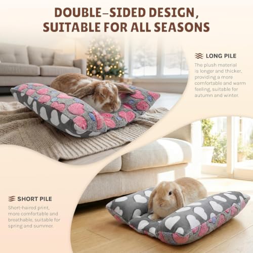 Soft Rabbit Bed, Thickened and Softer, Double-Sided(2pcs Gray+Red) | 16.5 X 18in Soft Rabbit Bed, Thickened and Softer , Double-Sided Plush Rabbit Beds,Bed for Bunnyfor Rabbits Indoor - color: Gray+red