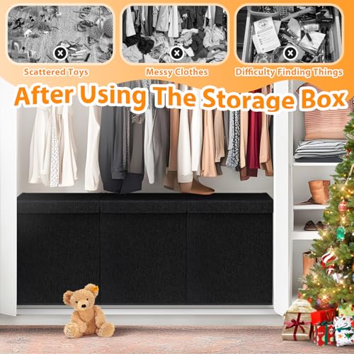 Large Toy Storage Box with Lid, Dividers, Collapsible Kids Toy Chest, Black | Toy Box for Boys, Girls, Nursery, Bedroom, Living Room, Playroom, 40X14X16 inches - color: Extra Large Black
