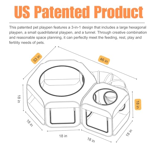 Portable Cat Playpen 2-Room with Tunnel, 3-in-1 Pop-up Cat Dog Crate Play Enclosure with Separate Areas, Foldable Pet Playpen for Puppy Kitten and Small Animals Indoor Outdoor - style: Small