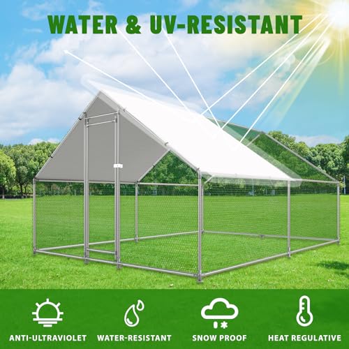 NUGRIART Large Metal Chicken Coop Walk-in Poultry Cage with Water-Resident and Anti-UV Cover Duck Rabbit Cat House Outdoor Chicken Run Pen with Spire Shaped Cage - size: 157.5"L x 118.0"W x 79.0"H