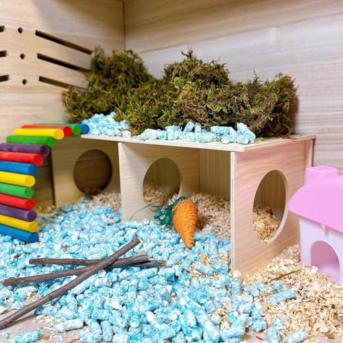 Hamiledyi Wooden Hamsters 2-Chamber Hideout-Tunnel Multi Chamber Exploring Toy Rat 14 x 6.3 x 5.5 Exploring Tunnel Toy for Mice Guinea Pig Squirrel Sugar Glider - size: XL
