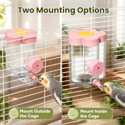 8.4 Oz No Mess Bird Water Feeder, Auto Parrot Cage Water Dispenser (Pink) | Magnetic Mount, Drip-Free, Easy Top Refill, Mount Inside or Outside Cage, for Parakeets Cockatiels Budgies Lovebirds Canary - color: Pink