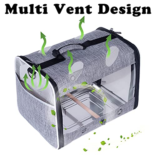 Bird Travel Carrier with Stand Perch, Breathable Bird Carrier Cage Parrot Carrier for Hiking, Airline Approved - color: Grey