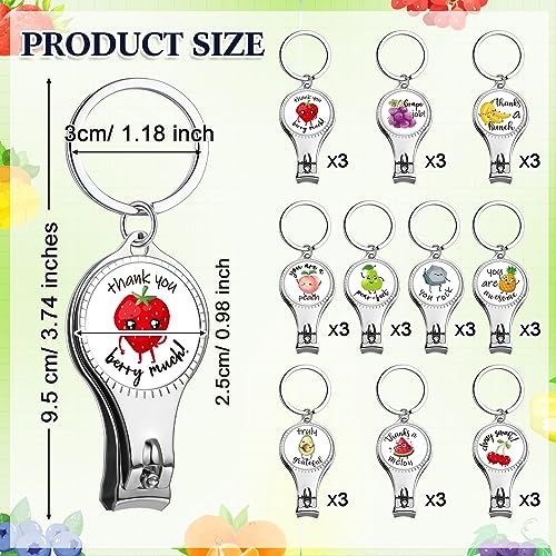 Roshtia 30 Pcs Fruit Nail Clipper Bottle Opener Inspirational Keychains Cute Stainless Steel Nail Cutter with Motivational Quotes Appreciation Travel Manicure Kit Thank You Gifts for Men Women