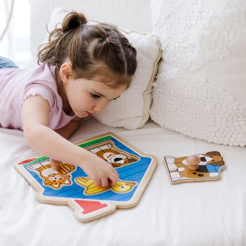 Melissa & Doug Pet Animals Jumbo Knob Puzzle, Wooden Peg Puzzle for Toddlers, Educational Toy for Shape Recognition and Fine Motor Skills, Ages 1+ (Pack of 6) - size: Small (Pack of 6), style: Pets