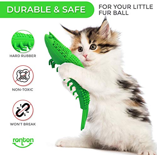 Ronton Cat Toothbrush Catnip Toy - Durable Hard Rubber - Dental Care, Cat Interactive Toothbrush Chew Toy (1 Pack Green (Shrimp) - size: 1 Pack (Shrimp)