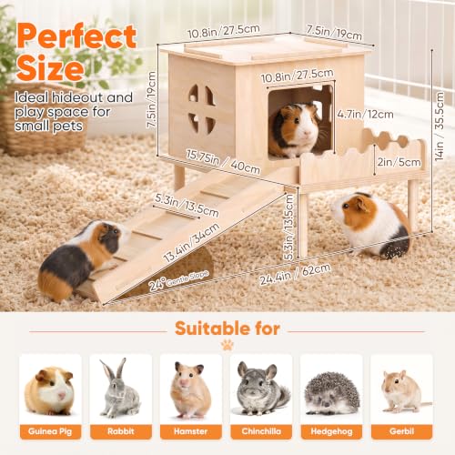 Guinea Pig Hideout, Guinea Pig House & Castle with Ramp, Platform | Multi Level Fun, Pet Friendly Wooden Board, Easy‑Climb Ramp, Well‑Ventilated Resting House, Available for Multiple Species - size: Style 2: 11.8 x 11 inches