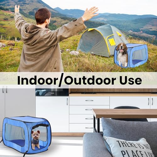 Beatrice Home Fashions Portable, Collapsible, Pop Up Kennel Travel Cat and Dog Crate, 32.5" L x 19.5" W x 19.5" H, Blue (Pack of 12) - color: Blue, size: 32.5"L x 19.5"W x 19.5"H (Pack of 12)