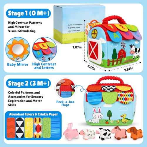 Baby Toy Barn with Plush Stuffed Farm Animals Baby Sensory Toy Tummy Time Learning Toy Soft Soothing Toys for Babies 0-36 Months Baby Shower 1st Birthday Gifts - color: Mix