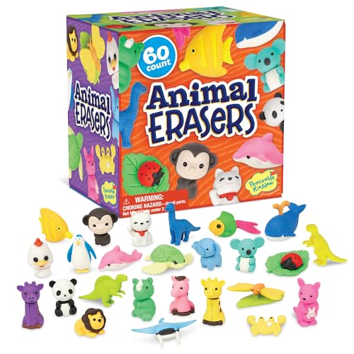 Peaceable Kingdom 60 Animal Erasers for Kids Party Favor Pack | 60 ready-to-give favors for the whole class.