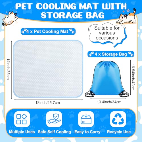 4 Pack Dog Cooling Mat, 18 x 14 Inches Washable Self Cooling Pet Pad for Cats Dogs, Ice Silk Cold Kennel Crate Mat with Chill Fiber for Summer Indoor Outdoor Pet Sleeping - size: 18 x 14 Inches