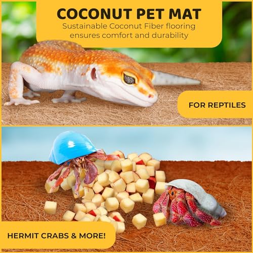 SunGrow Coco Fiber Hermit Crab & Reptile Carpet, Gecko Terrarium Liner, and Floor Bedding Substrate & Supplies, Climbing Wall Carpet & Mat for Hermit Crabs, 10" x 13", 1 Piece Per Pack