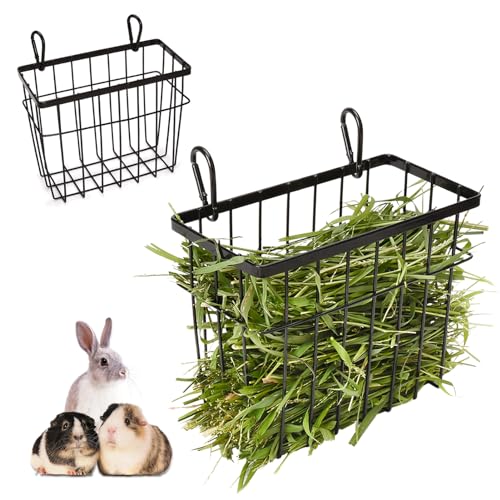 Rabbit hay Feeder Sangle Sopffy 2PCS, Guinea Pig hay Feeder with Metal Frame for Guinea Pig Chinchilla Bunny, Chinchilla cage Accessories (Black-1) - color: black-1