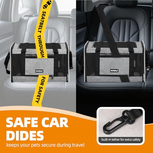 Cat Carrier Soft-Sided Travel Bag for Medium to Large Cat Over 15lbs | Small Puppy Dog Carry Crate 12 Pounds, Top Entry, Breathable Mesh, Pet Kitten Rabbit Cage Bag Transport Kennel Collapsible - color: Grey