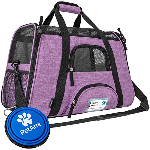 PetAmi Airline Approved Pet Carrier Cats & Small Dogs, Large Heather Purple | Soft Sided TSA Travel Bag, Sherpa Bed, Breathable Mesh Ventilation, Collapsible Bowl, Fits Under Seat, Up to 18 lbs - color: Heather Purple, size: Large - 19.5"L x 10.2"W x 12"H