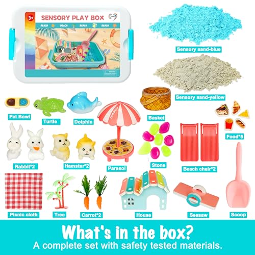 Carolart Hamster Sensory Bin, Animal Play Set, Sand Box with Glow Stones | Rabbit and hamster pretend play sandbox, sensory sand activity, pet habitat toy, gift for kids ages 3-8 - style: Hamster