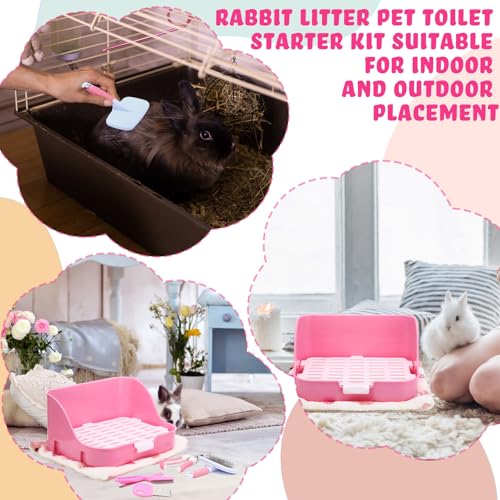 Reallnaive 15 Pcs Rabbit Starter Kit Small Rabbit Litter Box Girls Gift Animal Grooming Kit Bunny Toys Bowl Blankets with Cleaning Set for Guinea Pig Accessories(Pink) - color: Pink