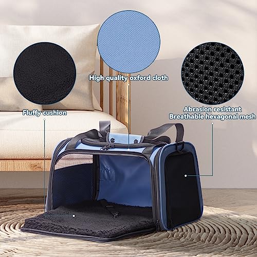 PETSFIT Pet Carrier, Blue, Small and Medium Cats, Puppies Up to 12 Lbs | Dog Carrier, Airline Approved, Collapsible Soft Sided, TSA Approved, Cat Travel Carrier - color: Blue, size: Medium