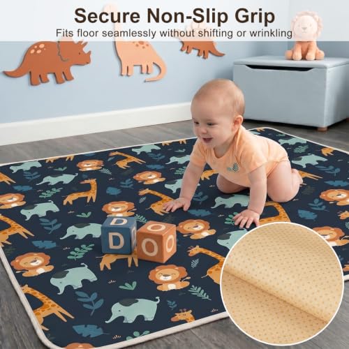 Basumee Splat Mat for Under High Chair, Waterproof & Mess-Proof Floor Mat | 46"×42" Baby Splash Mat, Non Slip Bottom, 4-Layer Fabric, Food & Liquid Catcher, Machine Wash for Boy Girl, Meals, BLW, Craft - color: Dark Blue Giraffe, size: 46x42 Inches