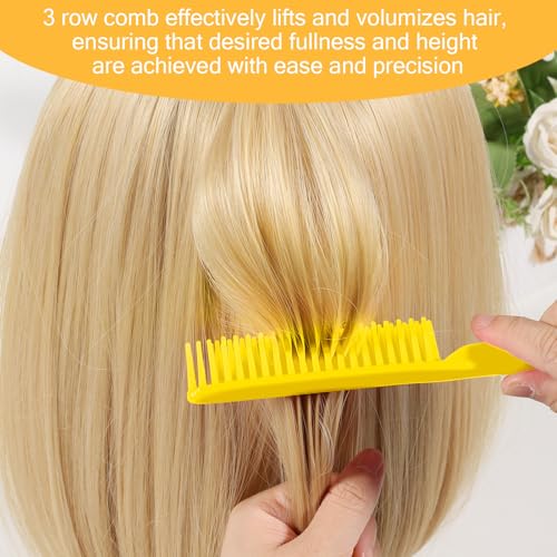 SIMPOR 3 Row Hair Comb for Natural Detangling Curly, Hair Styling Brush, Nylon Bristle Unbraider Teasing Rat Tail Comb for Women Men Yellow - color: Yellow