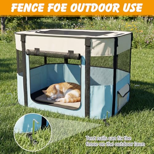 Portable Cat Playpen, Foldable Pet Tent with Carry Bag, 32 x 24 x 22 in | 360° Mesh Ventilation, 600D Oxford Fabric, Top Zip Access, 4 Tent Pegs, Indoor Outdoor Use - style: 32 x 24 x 22 inch