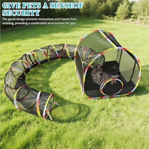 Outdoor Cat Enclosure 2-in-1, Extra Large Pop Up Cat Rolling Tent with 134" Tunnel for Indoor Cats, Expandable Foldable Cat Playpen for Backyard Camping, Fits Small Animals,1-Min Setup - size: 2-in-1 cat enclosures set