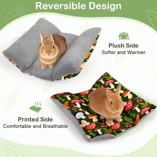 18"x15" Soft Plush Rabbit Bed Washable Cuddle Mat for Small Pets | Reversible Bunny Napping Cushion With Thicker Padding and Floral Designs for Comfortable Rest in Cages - size: Large