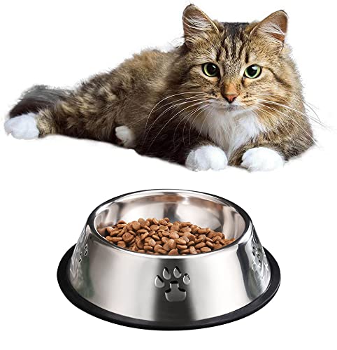 YUDANSI 2 Stainless Steel Dog Bowls, Puppy Cat Feeding Bowls, Shallow Cat Dish with Rubber Base, Mini and Small Pet Feeder Food Water Plate (XS-6oz) - size: XS-7oz