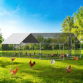 Large Walk-in Chicken Coop with Chicken Run, Galvanized Poultry Enclosure with Waterproof Anti-UV Cover and Security Lock, Ideal for Rabbit, Duck, Backyard and Farm Yard, 19.7'x 9.8'x 6.6' - size: 236.4"L x 117.6"W x 78.7"H