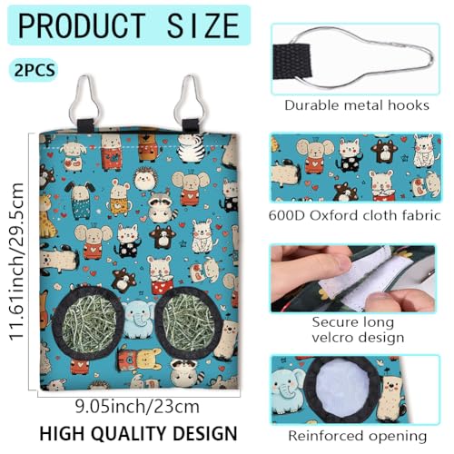 2Pcs 2 Styles Rabbit Hay Feeder Bag with 2 Holes 11.6 x 9.1 Inch Guinea Pig Hay Holder Small Animal Dinosaur Pattern Cloth Washable Hanging Feeding Holders for Bunny Chinchillas Hamsters - color: Dinosaur
