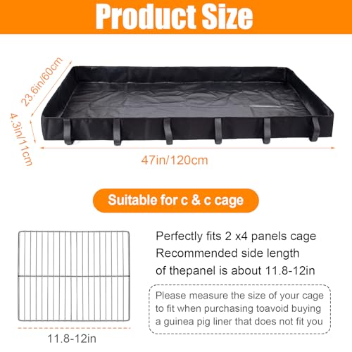 Guinea Pig Cage Bottom Tarp for C&C Grids Habitat Cage Panel, 47x24 inches Guinea Pig Cage Liner Base, Washable Small Animal Cage Bedding for Rabbits Hamsters Hedgehogs Ferrets Small Pets(No Cage)