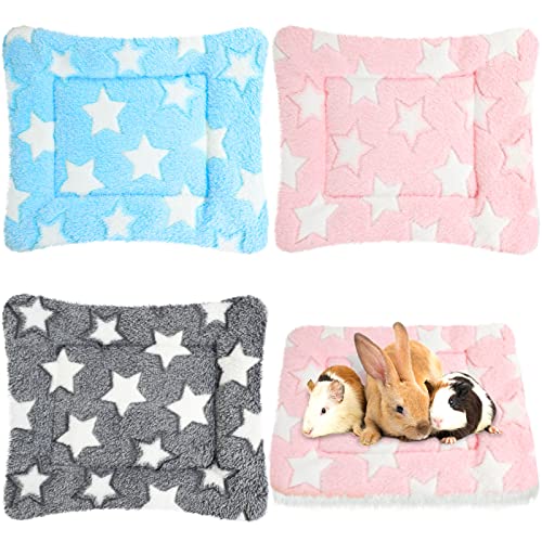 Jetec 3 Pcs Guinea Pig Beds, Fleece Small Animal Mats, Star, Blue | 10 x 11 in Soft Double Sided Fleece Pad for Rabbit, Hamster, Chinchilla, Rat, Warm Hideout, Cozy Small Animal Cage Bed - color: Blue, size: Fleece, style: Star