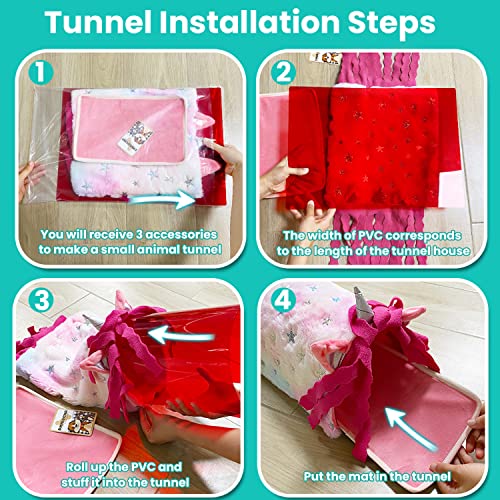 PAWNISAW Guinea Pig Hideout, Washable Fleece Pink Tunnel House & Cage Tube | Small Animal Bedding & Cage Accessories, Playing Habitat for Hamster, Rat, Hedgehog, Chinchilla - color: pink