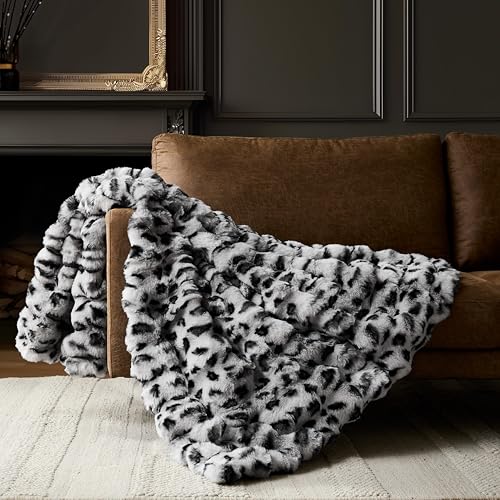 WDCOZY Cheetah Leopard Print Bubble Throw Blanket, Luxury Faux Rabbit Fur Mink Plush Throw for Couch, Sofa and Bed, Soft Fluffy Fuzzy Cozy Blanket for Women, 50x60 inches, Grey, 950 GSM - color: Cheetah Grey, size: Throw (50" x 60")