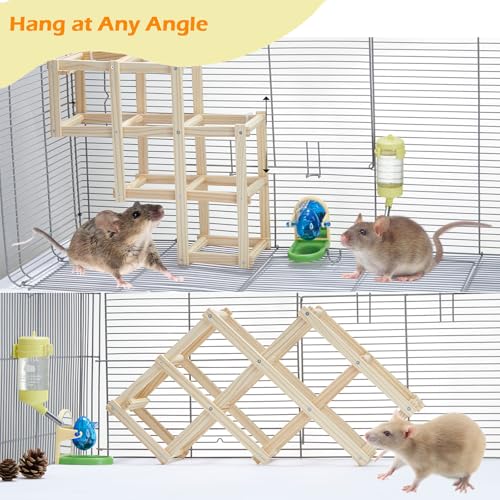 Wooden Rat Climbing Toys, Natural Pet Rat Cage Accessories Climbing Ladder (M) & 2Pcs Sugar Glider Toys, Elastic Sugar Glider Climbing Ropes, Hanging Toys Sugar Glider Cage Accessories