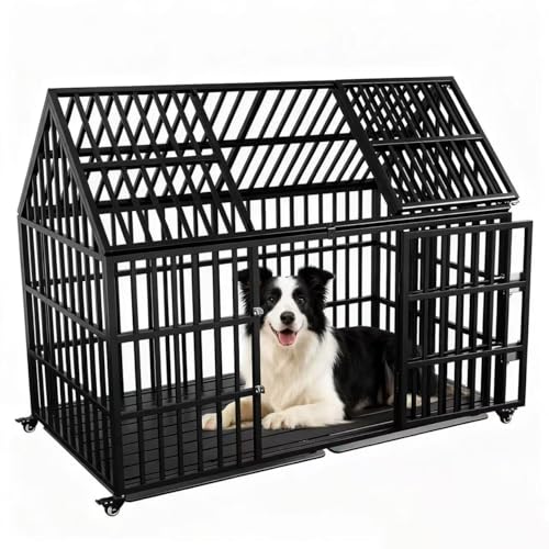 Heavy Duty Dog Crate for Large Dogs, 58 inches Extra Large Dog Kennel Indoor, Roof Dog Cage for High Anxiety Dogs - size: 58''