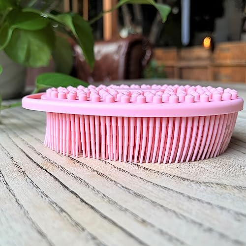 Premium Sensory Brush for Kids or Autism,Soft Silicone Body Scrubber,2 in 1 Sensory Room Occupational Therapy Brushes,Silicone Loofah,Pet Shower Brush Bath Brush Shampoo Brush(hangable-Oval-Pink) - color: Hangable-oval-pink