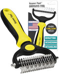 Maxpower Planet Pet Grooming Brush - Double Sided Shedding, Dematting Undercoat Rake for Dogs and Cats - Extra Wide Dog Grooming Brush - Yellow | Yellow Deshedding & Dematting, Extra-Wide Double-Sided Comb, Long-Haired Coats, Reduces Shedding, Original De
