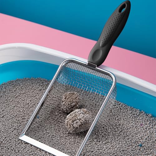 iayokocc Cat Litter Scoop,Stainless Steel Mesh Cat Litter Cleaner Corner Shovel, Long Handle Scooper Shovel Kitty Litter Scoop Easy to Clean, Cats Litters Shovel,Metal Garbage Shovel