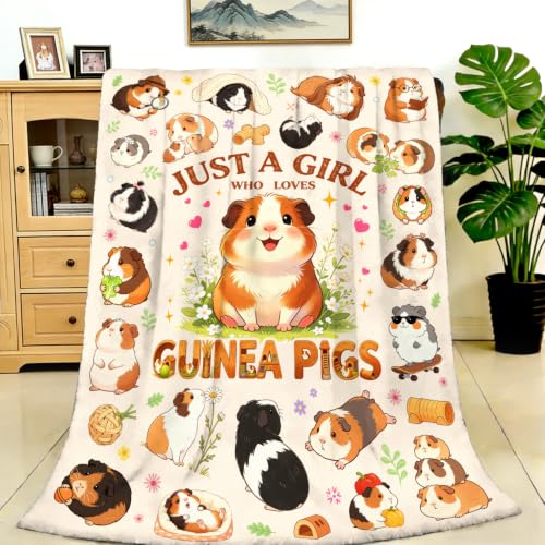 Guinea Pig Blanket Gifts Soft Flannel Guinea Pigs Throw Blanket Funny Themed Stuff Merch for Couch Bed Travel 50"x40" - color: Beige Guinea Pig