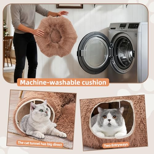 Cat Tunnels for Indoor Cats, Donut Tunnel Toys for Cats, Coffee | Washable Circle Cushion, 3-in-1 Foldable Playground & Cozy Cave Bed for Small Large Cats, Kittens, Puppy, Rabbits - color: Brown