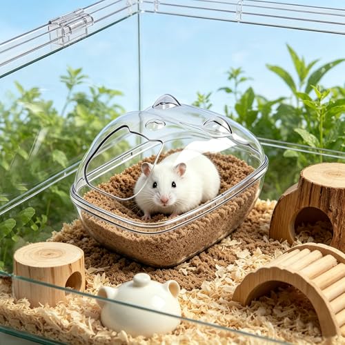 Hamster Bathtub,Sand Bath Container,Mouse dig Box,Splash Proof Hamsters Sand Box Bathroom,Transparent House sandbath for Hamsters,Hamster Toilet Small Animal Habitat Décor(M 5.7 * 4 * 4inches)