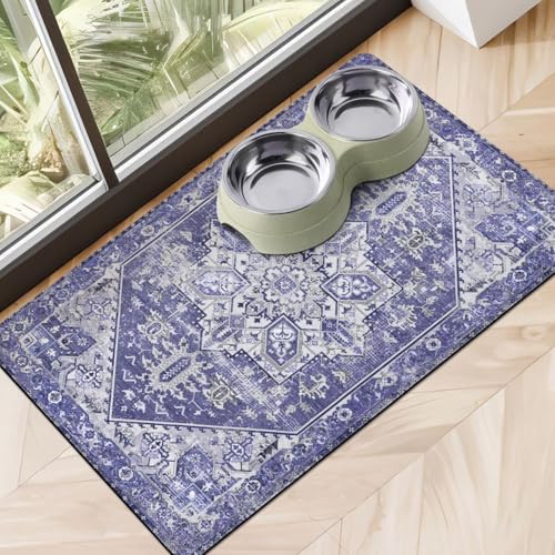 Dog Food Mats for Floors, Absorbent Dog Bowl Mat for Food and Water Dispenser Mat, Quick Dry Cat Food Mat Pet Supplies - color: Vintage Purple, size: S(12"×20")