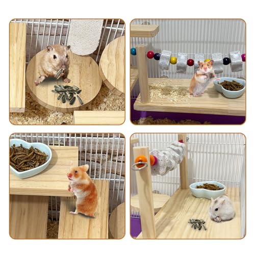 7 Pcs Chinchilla Ledges Wood Sets, Hamster Wooden Stand Platform with Lava Ledge Blocks Chew Toys Small Animal Cage Accessories for Rat Gerbil Guinea Pig Parrot Chipmunk Squirrel Mouse