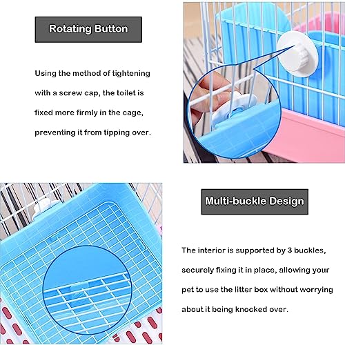 Rabbit Litter Box with Hay Bag, 4-in-1 Rabbit Potty Toilet Feeding Cleaning Set for Dwarf Bunny Guinea Pig Chinchilla (White)