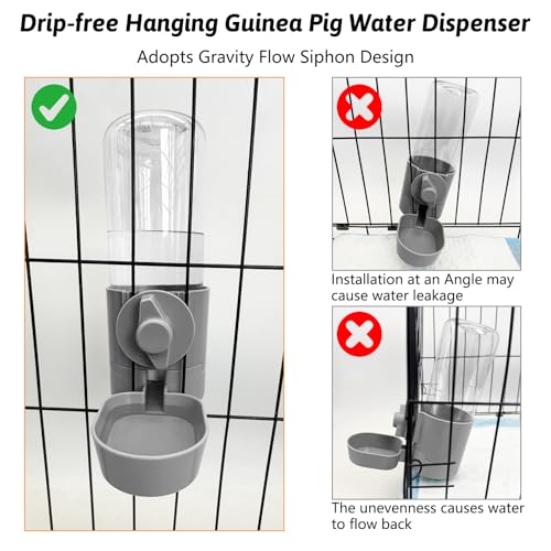 Rabbit Water Bottle 17 OZ Bunny Hanging Water Fountain Automatic Guinea Pig Water Dispenser No Leak Drinking Feeder for Bunny Chinchilla Hamsters Cat Dog Small Animals(Grey)
