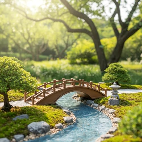LOGOFUN Medium Wooden Arch Bridge 20 cm for Bonsai Landscapes | Provides Themed Detail to Shelves, Desks, Mantels, and Display Cabinets, For Collections, and Room Decor