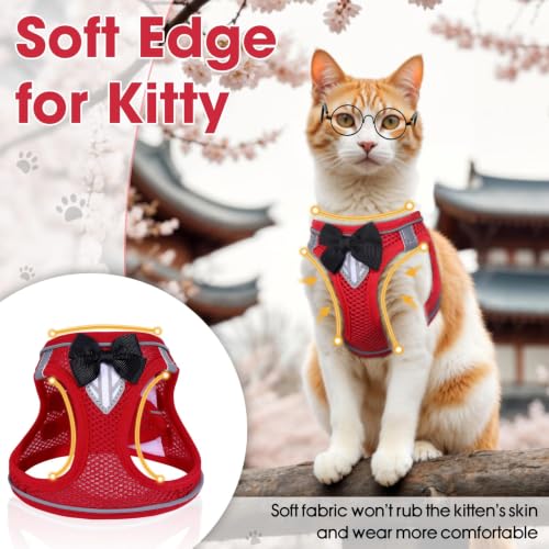 Cat Vest Harness and Leash Set, Escape Proof Kitten Harness Red S | Safe Reflective Strips, Adjustable Easy Wear Kitty Harness, Sturdy Clip Buckle, Breathable Mesh , for Kitty Puppy Bunny Walks - color: Red, size: S