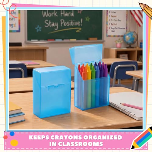 Clabby 4 Pcs Clear Plastic Crayon Boxes Hold 24 Count, Blue | Organizer Box, Case, Colorful, Portable Storage Holder with Snap Lid, for Boys Girls Kids School Classroom Home Art Supply - color: Blue